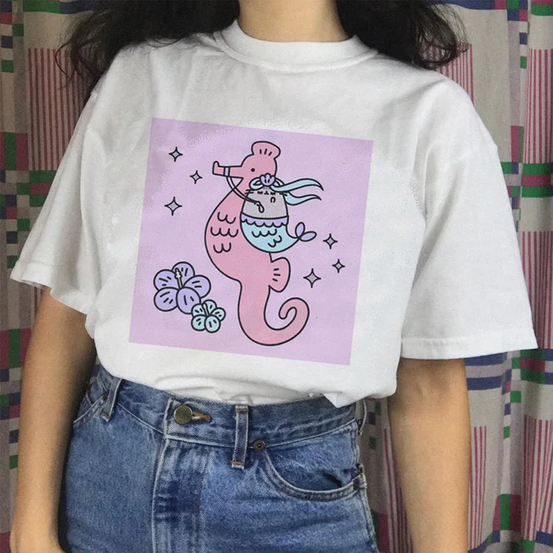 Футболка pusheen cat, harajuku, женская футболка, женская футболка, забавная одежда, эстетическая футболка, Топы, футболка с рисунком, 90s - Цвет: 581