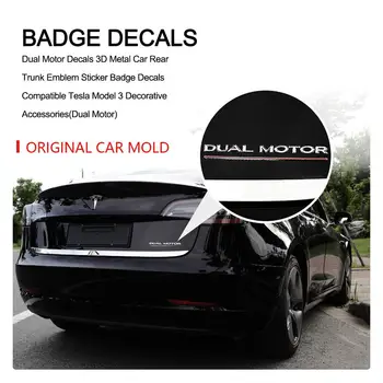 

3D Dual Motor Decals Metal Car Rear Trunk Emblem Sticker Badge Decals Compatible Tesla Model 3 Decorative Accessories Hot