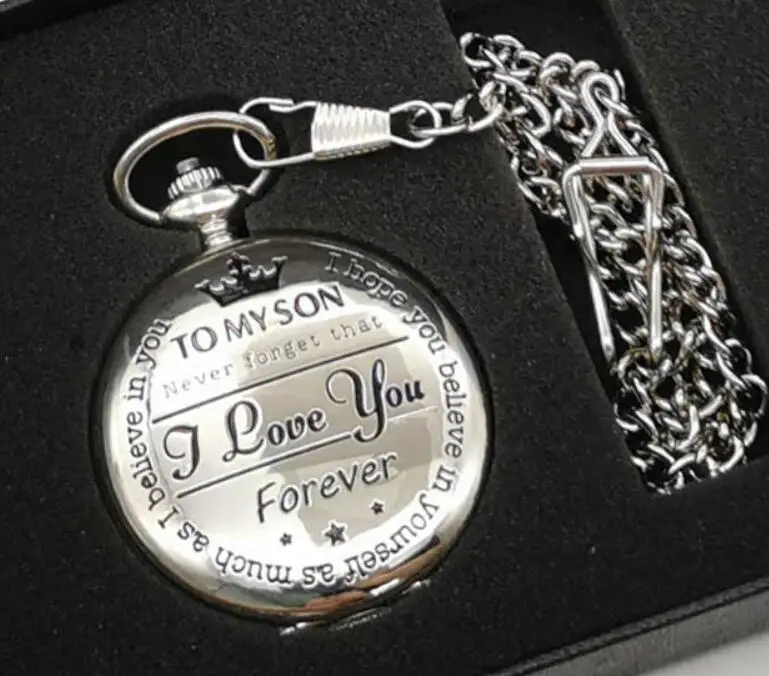 Customized To My Son Quartz Pocket Watch Vintage Roman Numeral fob watches Pendant Clock Birthday Gifts for Boys Dropshipping