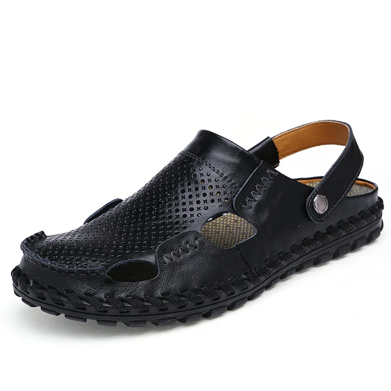 

MEN'S Sandals 2019 Summer Genuine Leather Beach Dual Purpose Sandals Closed-toe Soft-Sole Breathable Men Shoes Fashion