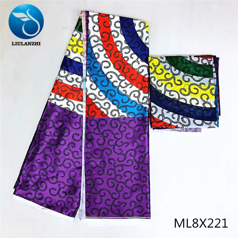 ML8X221 LIULANZHI последние принты шелковой атласной ткани 4 ярдов+ 2 ярдов Африканский Шелковый воск для женского платья шелковые Швейные принты ML8X202-222 - Цвет: ML8X221