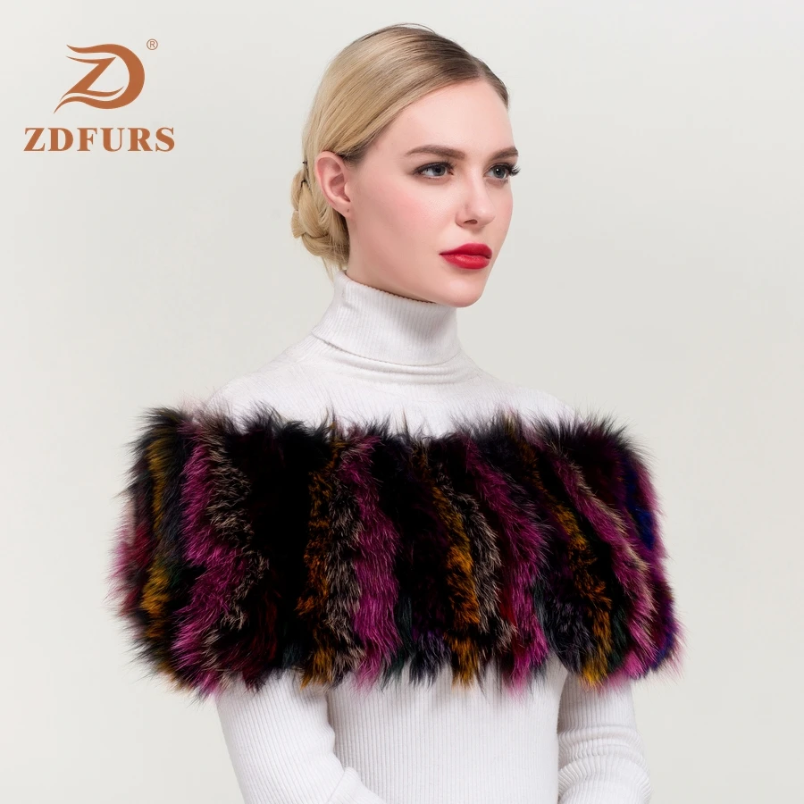 ZDFURS* натуральный Лисий Мех эластичный Женский Зимний пуловер накидка на плечи Дамская мода Каппа Палантин Thurgs стрейч Наплечные warps шарф - Цвет: 06011