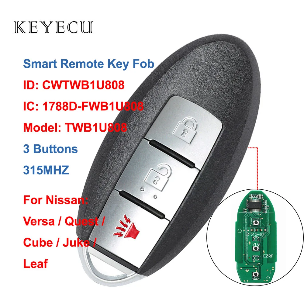 Keyecu CWTWB1U808 умный Автомобильный Дистанционный ключ 3 кнопки 315 МГц для Nissan Cube Juke Quest Leaf Versa 2011 2012 2013