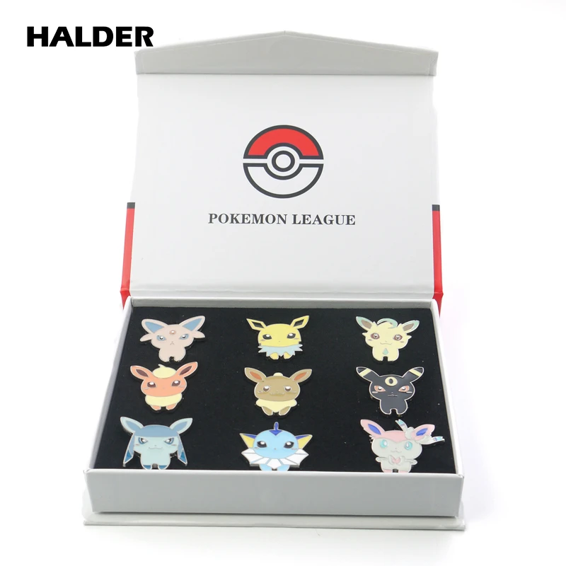 Аниме halder Pocket Monsters Pokemon Eevee family мультфильм коробка Косплей эмаль броши лацкан рюкзак сумки значок булавки подарок 9 шт