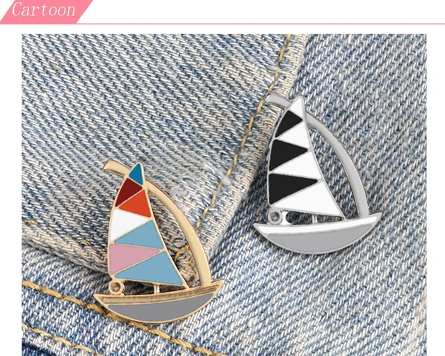 Creative Sailboat Enamel Pins Small Cute Boat Brooches Cartoon