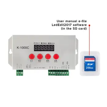 

K1000C SD Card Controller RGB Controller WS2801 WS2811 WS2812B LPD6803 LED 2048 Pixels Program Controller DC5~24V K-1000C