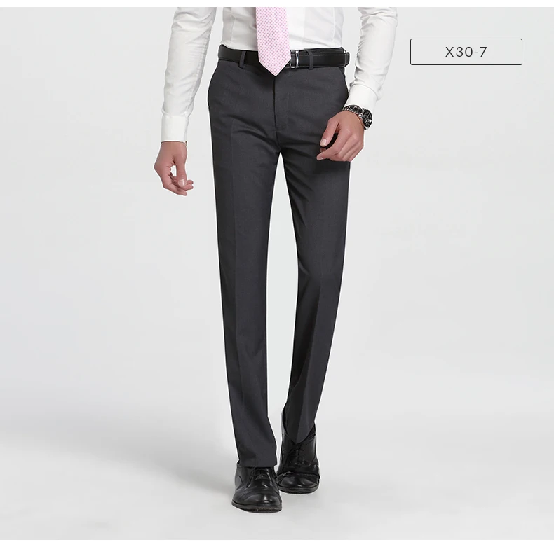 Men's Slim Fit Flat-Front Suit Separate Pant Formal Wedding Business Straight Male Trousers Light Grey Thin Office Dress Pants