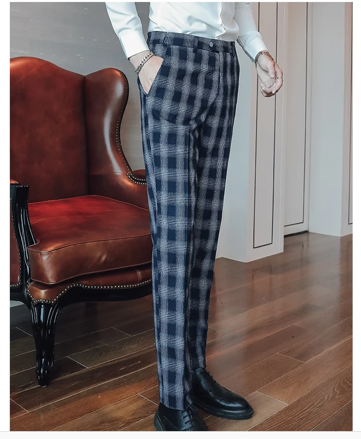 Classic Men Suit Pants Slim Design Wedding Banquet Men Dress Trousers Size 29 30 31 32 33 34 36 38 40 Plaid Stripe Trouser Man