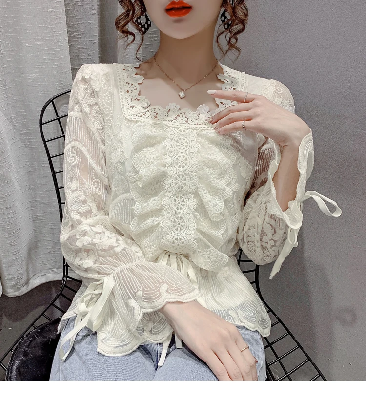 Twicefanx Lace Ruffle 2023 Spring Autumn Lace Up Long Sleeve Ladies To ...