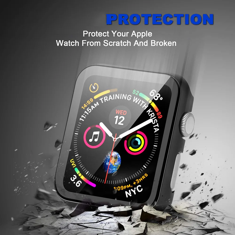 Металлический Чехол, закаленное стекло для apple watch 42 мм 38 мм 44 мм 40 мм, чехол для iwatch 5 4 3 2 1, защитный чехол для часов