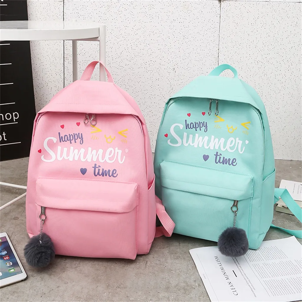 

2019 Backpack Female Backpacks Cartoon Alphabet Student Backpack Casual Large Capacity Travel 4 Piece Set рюкзак женский#86