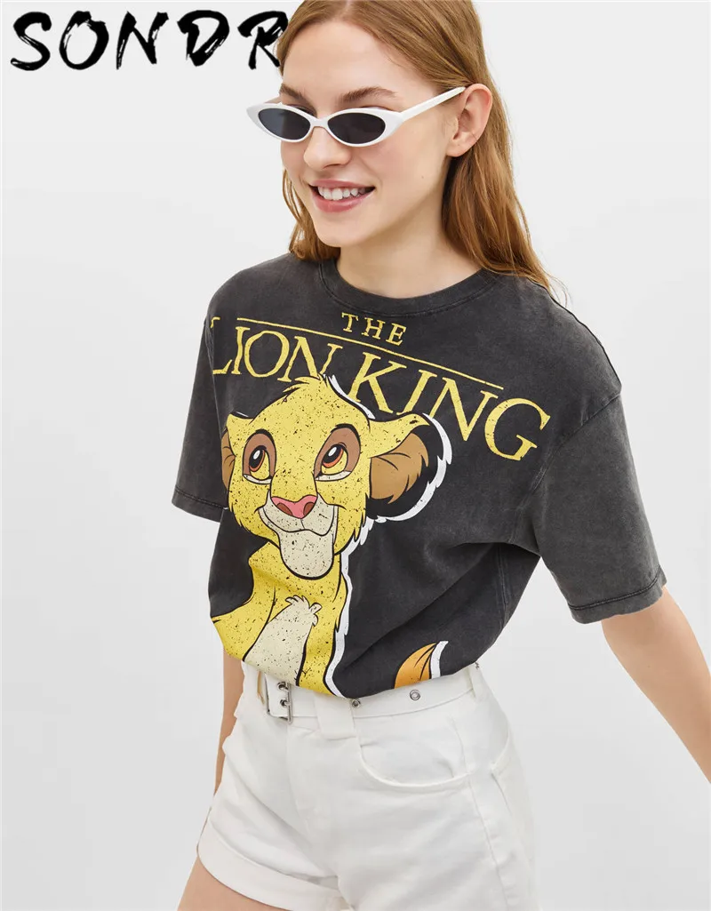Summer Fashion T-shirt Women harajuku streetwear cartoon print Lion King O-neck loose angel tshirt Female Tops plus size