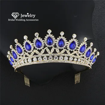 

CC Crown Tiara Hairbands Headband Big Crowns With Comb Wedding Hair Accessory for Women Bride Water Drop Rhinestone Gift YQ13