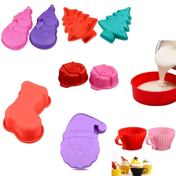 

Silicone Cake Mold Christmas Gift Christmas Tree Shoes Flower DIY Desserts Baking Mold Mousse Cake Tray Moulds Baking Pan Tools