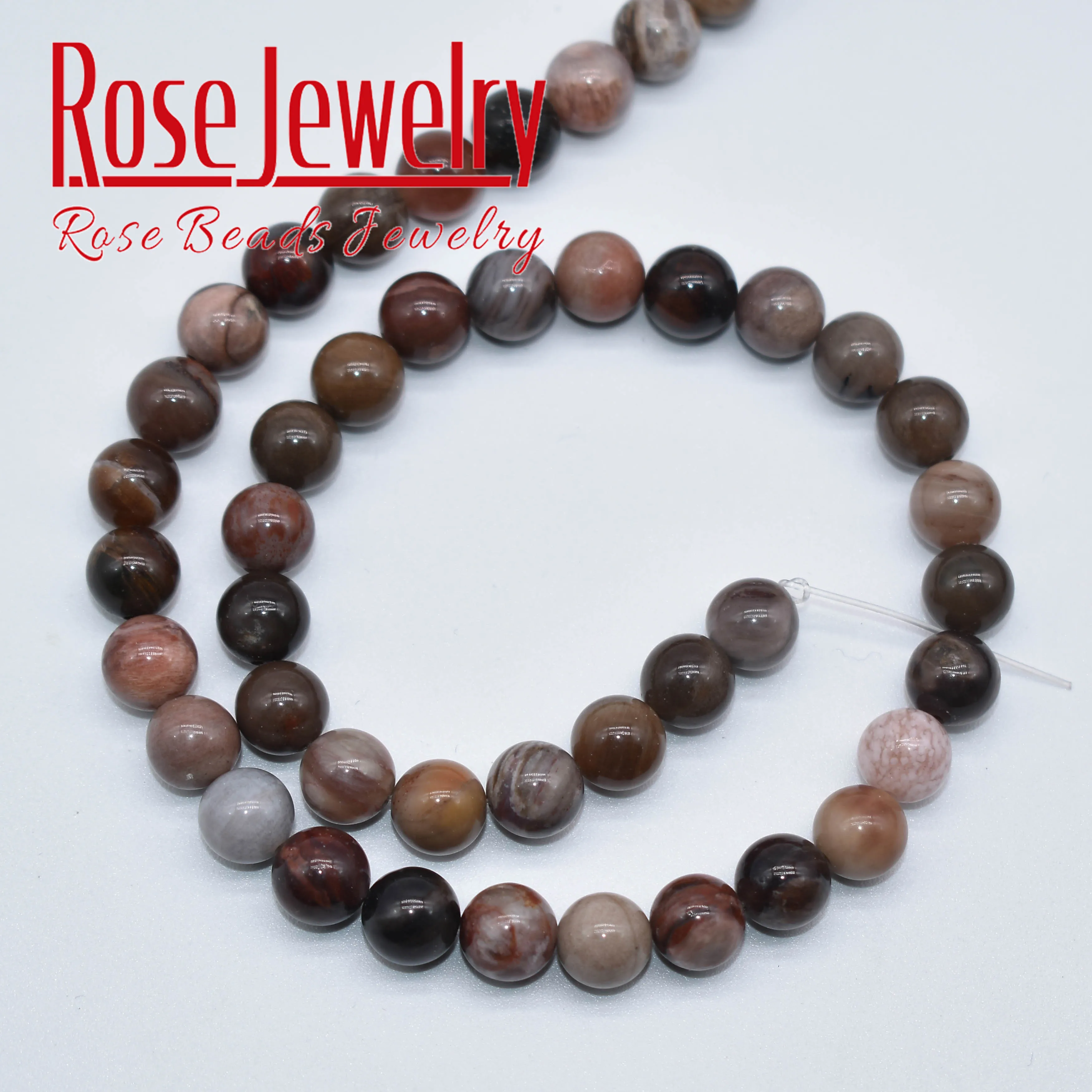 Оптовая торговля круглый натуральный окаменелое дерево каменные бусы 15