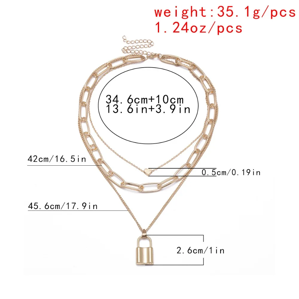 Хип-хоп многослойное ожерелье-цепочка с замком в виде сердца для женщин/мужчин, панк-рок, висячий замок, ожерелье с подвеской, эмо гранж, готические ювелирные изделия