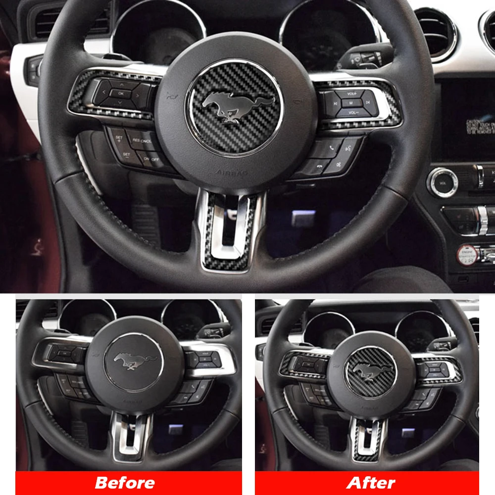 Mustang, настоящее углеродное волокно, эмблема на руль для Ford Mustang, наклейки на автомобиль, Стайлинг-, Mustang, наклейки, аксессуары