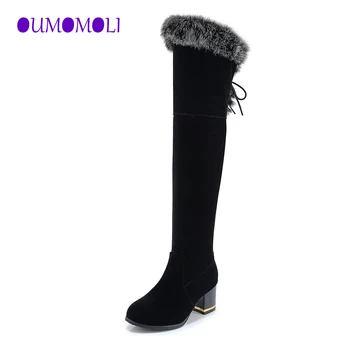 

2020 Thigh High Snow Boots Women Winter Low Heels Boot Fur Decoration Warm Shoes Woman Black Cross Strap Over Knee Boots X704