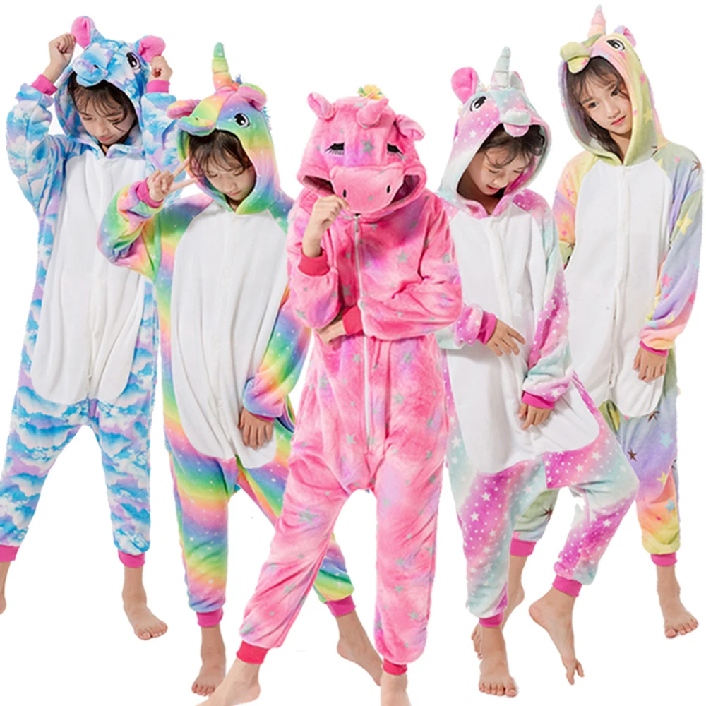 Зимняя теплая одежда для сна с рисунками животных Kigurumi для мальчиков; пижамы для детей с изображением Человека-паука, стежка, Единорога; пижамы для девочек; пижамы для мальчиков-подростков