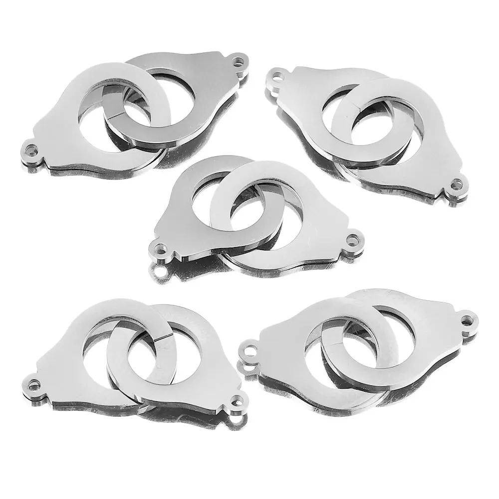 5pcs Lot Stainless Steel Double Handcuffs Charm Connector for Bracelet Necklace Hollow Pendants Diy Jewelry Making Supplies