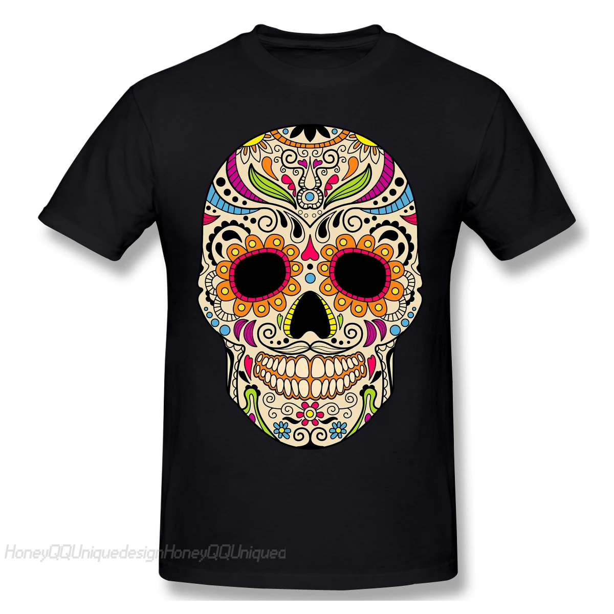 メキシコシュガースカルおかしい21新しい到着tシャツメキシコ色スカルユニークなデザインのクルーネックのコットン男性のためのシャツ Tシャツ Aliexpress