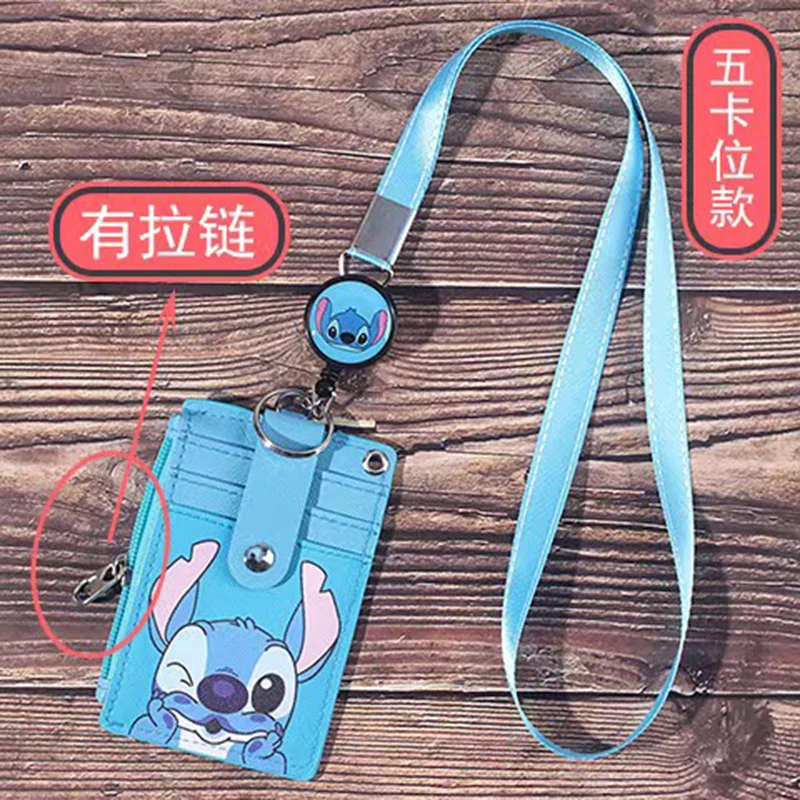 Disney Mickey Minnie hanging neck  card holder card Stitch Cartoon ID card shell leather case bus card hold