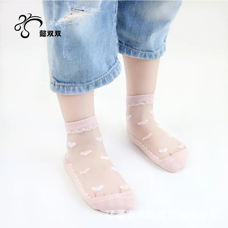 Baby Crystal Silk Short Socks Summer Ultra-Thin Combed Cotton Heart Pattern Cathy Viscose No-show Socks Children Crystal Socks