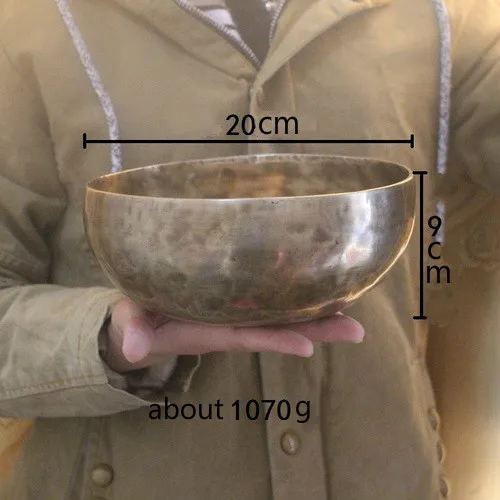 20cm Непальская латунная тибетская чаша ручной работы, 4 ключа, музыкальная терапия, медный колокольчик, медная тибетская Поющая чаша(включая палочки и коврики - Цвет: 20cm