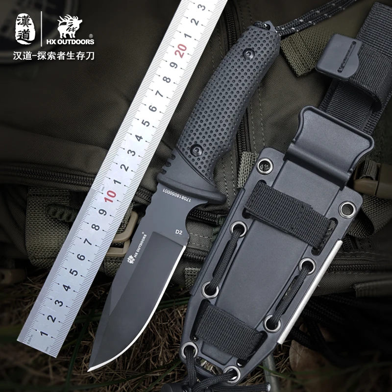 Hx Outdoors Straight Hunting Knife Camping Tool Survival Rescue Knives ,D2 Blade ,Rubber Handle Wiith Sheath Dropshipping