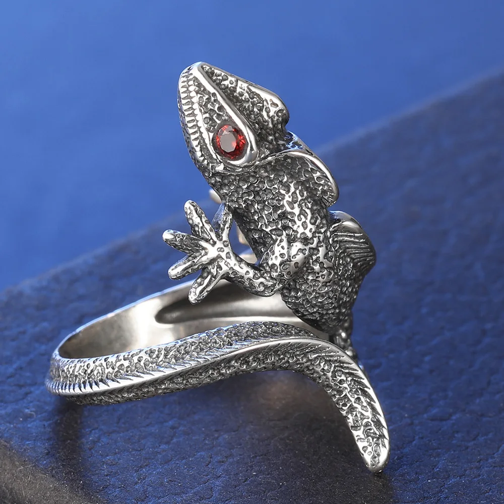 GAGAFEEL, S925 Стерлинговое Серебро, Ретро стиль, Открытое кольцо с красным цирконием, модное, простое, мужское, в форме ящерицы, Серебряное, тайское серебрянное кольцо, ювелирное изделие