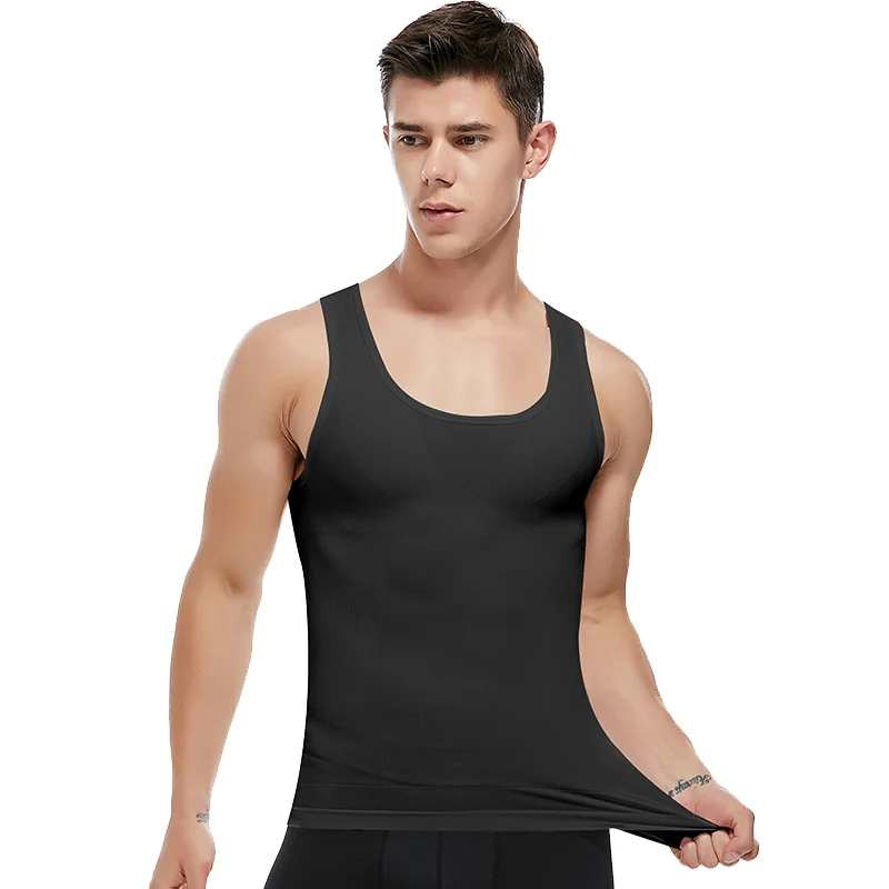 Black Vest Мужская корректирующая рубашка для похудения, компрессионный жилет, эластичное тонкое нижнее белье, Корректирующее белье - Цвет: Black Vest