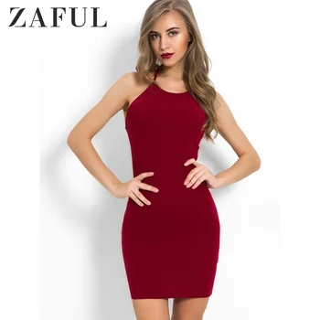

ZAFUL Open Back Halter Neck Bodycon Dress Sleeveless Fitted Solid Color Mini Women'S Halter Dresses 2019 Brief Sexy Style Sheath