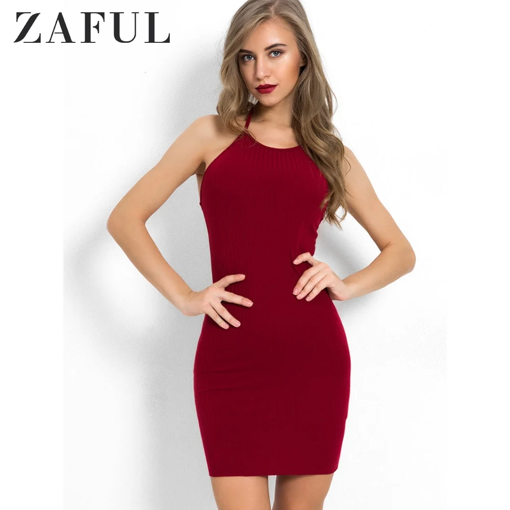 Женское облегающее платье без рукавов ZAFUL однотонное мини с открытой спиной и