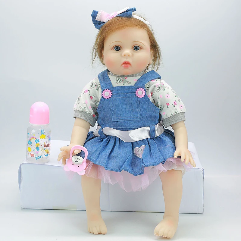 55 см Reborn Baby Doll игрушка мягкий силиконовый синий платье ткань тело мохер волосы реалистичные Новорожденные Кукла Малыш Дети Подарки
