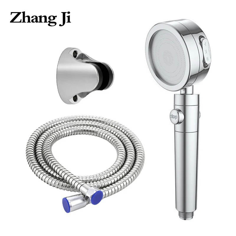

ZhangJi Plating 3 Modes Shower Head Switch Button Chrome Electroplate Adjustable Bathroom Handled High Pressure Nozzle Sprayer