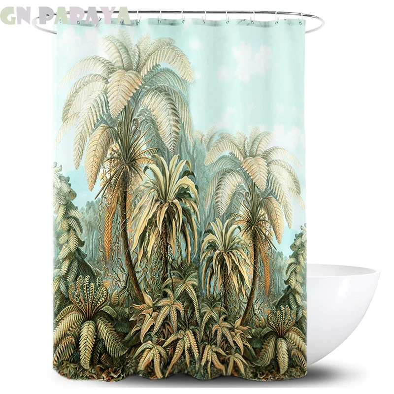 

Nordic Tropical plant macrame Bath Curtains Waterproof Polyester Fabric retro green animal Shower Curtains Screen with Hooks