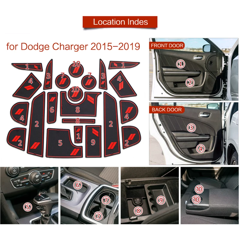 Smabee Anti-Slip Gate Slot Mat for Dodge Charger 2015 ~ 2019 Cup Holder Non-slip Pad Internal Accessories Car Sticker 22Pcs/Set images - 6