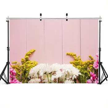 

Colour Flower Pink Wooden Board Photography Background Props For Baby Shower Newborn Party Food Cake Backdrop Photo Studio Decor