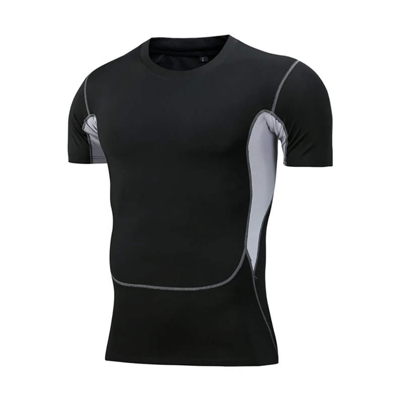 B Short Sleeve T-Shirt Men Sweat Quick Drying Tight Tee Tops Fitness Sportswear - Цвет: B