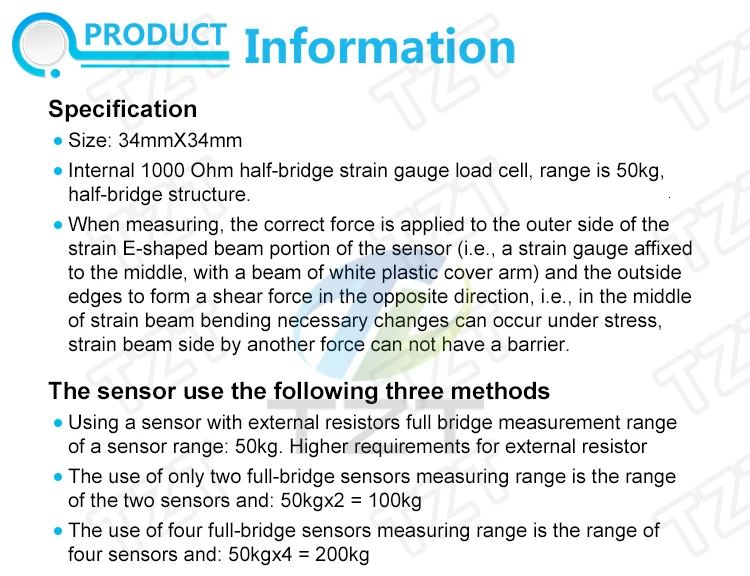 Description Picture 3 of item50kg Body Load Cell Weighing Sensor Resistance Strain Half-bridge Total Weight Scales Sensors Pressure Measurement  for arduino