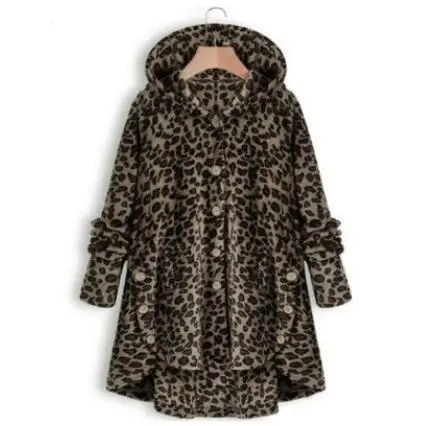 dark Leopard Женская куртка, стиль, модный, с капюшоном, средней длины, плюш, полосатый каждодневный свободный, большие размеры, женский осенне-зимний ассиметричный жакет, NZYD249A - Цвет: dark Leopard