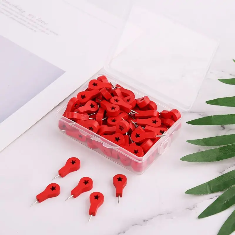 

80Pcs Map Markers Wooden Drawing Photo Wall Studs Cork Board Push Pins Thumbtack