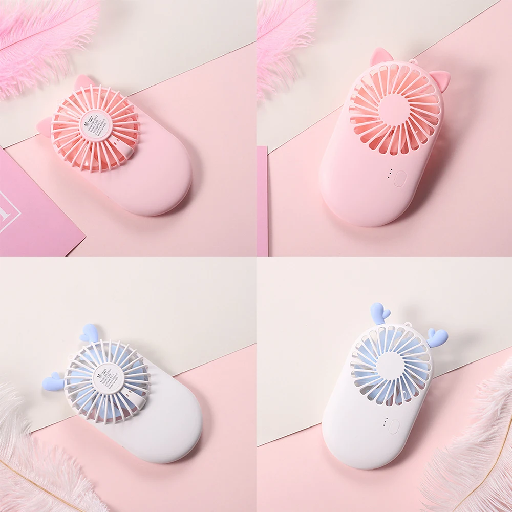 New 1Pc Cute Portable Mini Fan Handheld USB Rechargeable Desktop Fans 3 Mode Adjustable Summer Cooler For Outdoor Travel Office