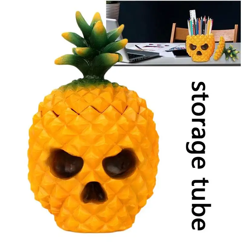 

Yellow Pineapple Skull Pen Holder Resin Students Desk Storage Tube Office Desktop Sundries Storage Pen Holder Student Stationery