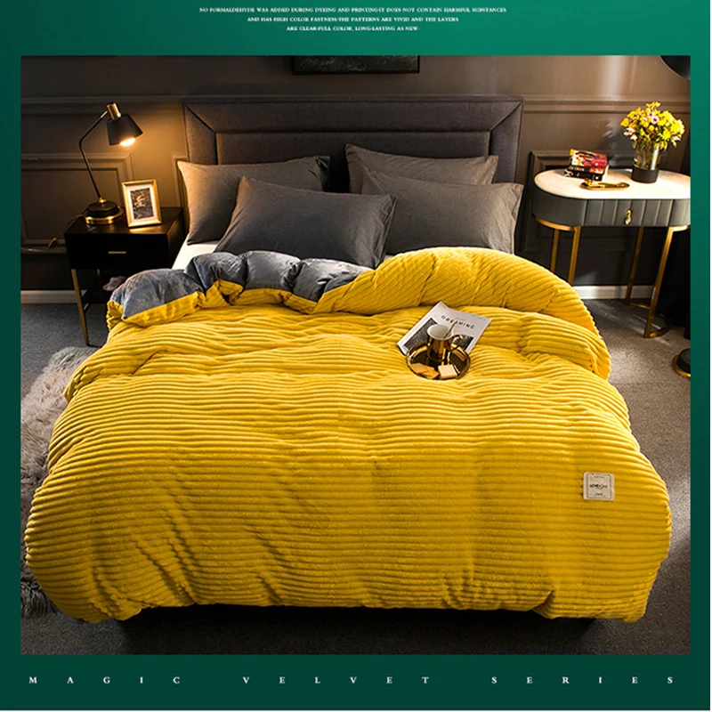 Billige Dropshipping Winter Weiche Warme Rot Gelb Korallen Samt Quilt Bett Abdeckung Ein Stück Flanell Verdickung Warme Bettdecke Bettwäsche Abdeckung
