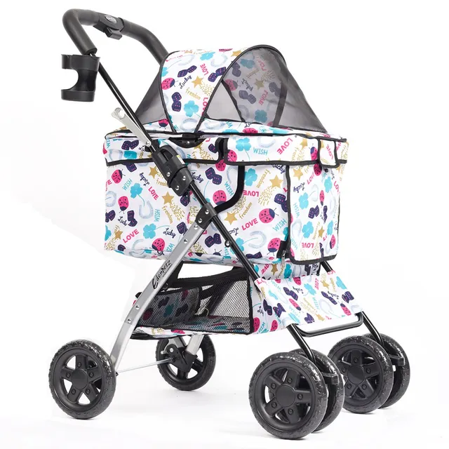 Pet Stroller Foldable Pets Cart Lightweight Outdoor Travel Gear For Cats Dogs Lucky Ladybug P