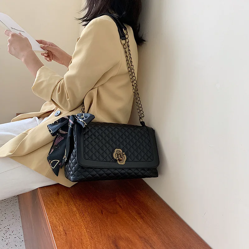 

Rhombus Spiraea Large Capacity Bag WOMEN'S Bag 2019 New Style Fashion Silk Scarves Shoulder Bag Versatile Western Style Tote Bag