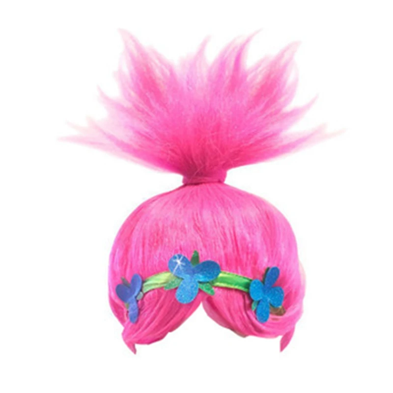 Trolls Dress Cosplay Wig+headband Trolls Wigs Dress Girls Party Cosplay Up synthetic wigs