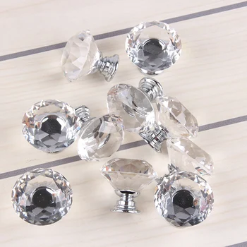 

10pcs Crystal Rhinestone Shape Handle Single Hole Transparent Wardrobe Cabinet Drawer Handle Household Hardware Accessories