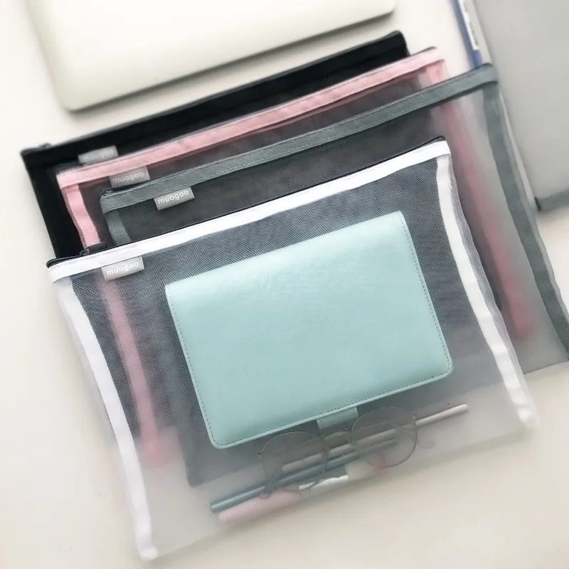 Bolsa de almacenamiento de nailon grueso A4 con cremallera, carpeta original de bolsillo transparente, papelería escolar, soporte kawaii